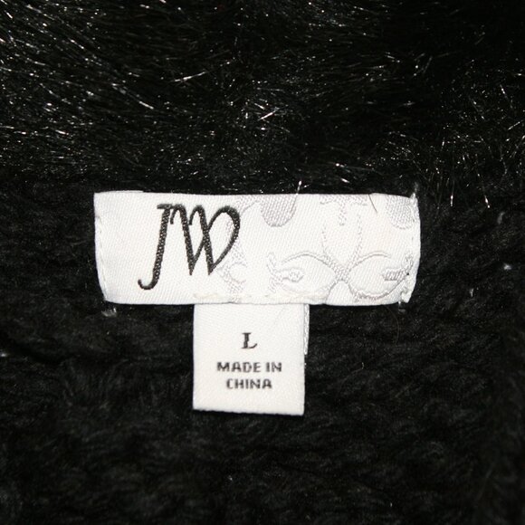 JW Vest Faux Fur Trim Knit Wool Blend Sleeveless Classic Winter Chunky Black LG - Picture 6 of 13